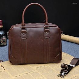 Briefcases 2023 Men Briefcase Handbags Crazy Horse PU Leather Laptop Bag Casual Man Zipper Shoulder Bags