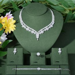 Necklace Earrings Set Trendy 4PCS Full Micro CZ Luxury African Jewelry For Women Wedding Party Zircon Crystal Neckalce Earring N-60