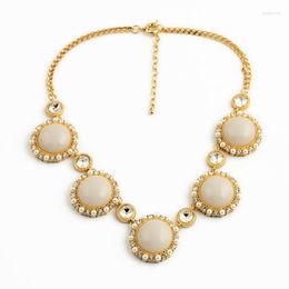 Choker Resin Glass Zinc Alloy Rhinestone Simulated Pearl Inlay Simple Round Opaque Big Charm Necklace