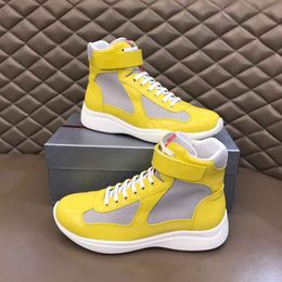 top quality Casual Shoes Luxury Brand Americas Cup Hightop Sneakers Men Walking Rubber Sole Mens Sports Mesh Fabric Patent Leather Outdoor Trainers 384