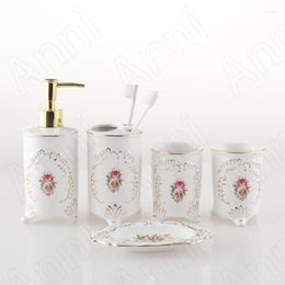 Bath Accessory Set Creativity Golden Stroke Bathroom Decoration Accessories Ceramic Nordic Modern Rose Relief Toothbrush Holder Home