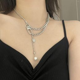 Choker High Sense Necklace Girl INS Cold Style Exaggerated Hip Hop Pearl Double Clavicle Chain Neck Accessories Pendant