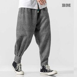 Men's Pants Baggy Pants Men Winter Thicken Wool Harem Pants Male Chinese Style Warm Oversize Trousers Male 2020 Japan Casual Plaid Pants Z0225