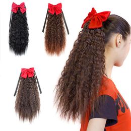 Synthetic Wigs Aidaiya Afro Long Corn Curly Pony Tail Hairpieces Bowknot Drawstring Ponytails Hair High Temperature Fibre 60cm