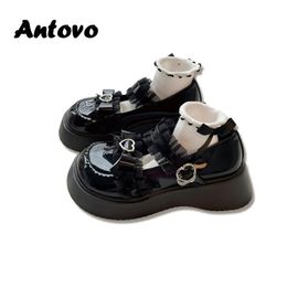 Dress Shoes Antovo Lolita Shoes Latform Loafers Mary Jane Shoes Women Retro British Small Leather Shoes Bow Tie Lolita Small Leather Shoes 230225