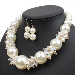 Choker Flower Pearl Short Clavicle Chain Handmade Temperament Necklace Earring Set Party Bride Wedding Accessories Jewelry Gifts