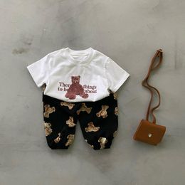 Clothing Sets 2023 Summer Baby Clothes Set Boys Cute Bear Print Short Sleeve T Shirt Pants 2pcs Children Casual Suit Girls Cartoon
