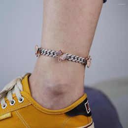 Anklets Silver Colour CZ Butterfly Leg Chain Fashion Women Iced Out Bling Cuban Link Pink Anklet Jewellery