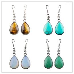 Dangle Earrings FYJS Unique Anniversary Gift Silver Plated Waterr Drop Tiger Eye Stone Opalite Opal Jewellery