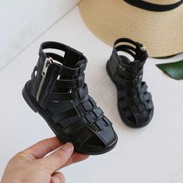 Sandals Girls Sandals 2022 Summer Narrow Band Boot Sandal Side Zip Kids Gladiator Sandals Boots Weave Princess Shoes For Child Baby Z0225