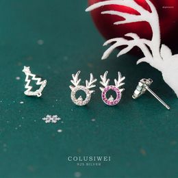 Stud Earrings COLUSIWEI Authentic 925 Sterling Silver Asymmetric Elk Pattern Christmas Tree For Women Present Jewelry