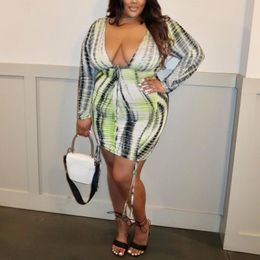 Casual Dresses 2023 Summer African For Women 4xl 5xl Plus Size Printed V Neck Bodycon Drawstring Sexy Evening Night Club Vestidos