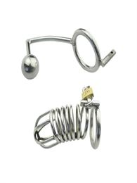 Male Mens Chastity Cage Lock Bdsm Toy One-piece Anal Plug with Urinary Catheter