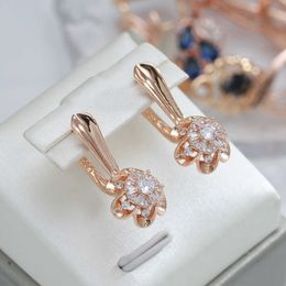 Charm Luxury Full Zircon Flower Dangle Women's Earrings 585 Gold Colour Fashion Girls Party Jewellery Elegant Wedding Match Accessories G230225