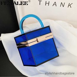 Elegant Transparent Acrylic Box Handbag Women Luxury Solid Color Clear Handle Tote Bags Autumn Lady See-through Hexagon Flap Bag Q1208