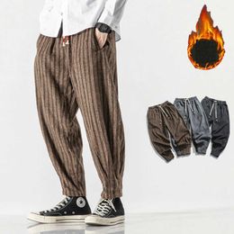 Men's Pants Streetwear Men's Harem Pants Thicken Warm Trousers Harajuku Vintage Men Sweatpants Stripes Oversize Male Jogging Pants New 5XL Z0225