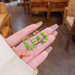 Hoop Earrings MOWAMUA Green Beads Vintage Boho Irregular Acrylic Beaded Ear Jewellery For Woman Silver 925 Needle Girlfriend Gift