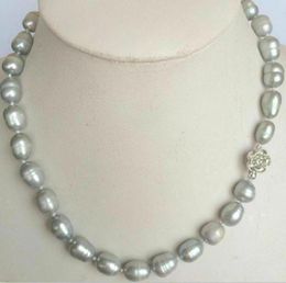 Chains Real Natural 10-12mm Grey Akoya Freshwater Rice Pearl Necklace 18''Chains