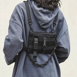 Bolsas de cintura bolsa tática funcional para o unsisex moda bullet hip hop colete streetwear bolsa de cintura pacote mulher preto saco de plataforma de peito selvagem 230225
