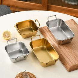 Bowls Stainless Steel Square Plate Creative Snack Fries Dessert Korean Style Vintage Home Tableware With Handle