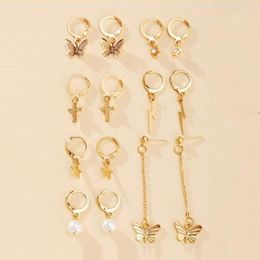 Hoop Earrings 7 Pairs/set Geometric Star Cross Butterfly For Women Female Mini Earings Pendants Drop Dangle Earring Jewelry