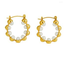 Hoop Earrings UhBinyca 18k Gold Plated Stainless Steel For Women Charm Chic Imitation Pearl Waterproof Trendy Jewellery Bijoux