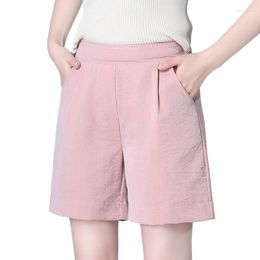 Women's Shorts Women High Waist Linen Loose Casual Solid Black White Grey Pink Big Size Wide Leg With Pockets Femme