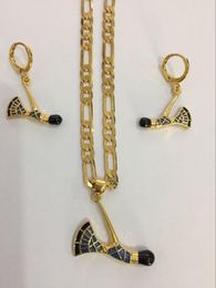 Necklace Earrings Set Crystal Axe Bag Pendant Chain Necklaces Gold Colour PNG Jewellery Papua Guinea Wedding Party Women Girls Gifts