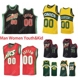 Custom Vintage 35 Kevin Durant 34 Ray Allen Seattles Basketball Jerseys 40 Shawn Kemp 20 Gary Payton SuperSonic Reteo Jersey