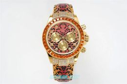 TW Montre de Luxe 11598 Art Watch Size 40mm with 7750 movement bezel with cognac rectangular yellow gemstone leopard print dial designer watches