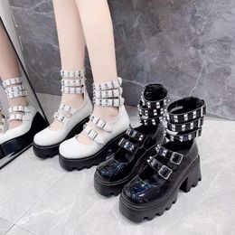 Dress Shoes Lolita Gothic Women's Shoes High Heels Platforms Pumps Elegant Party Woman Sexy Rivet Rock with Kabuki Club Girls White 230225