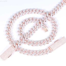 Designer Jewelry Hotsale White Gold Rose Gold Plated 2Tones 2Rows Necklace VVS Moissanite 925 Silver Iced Out Cuban Link Chain