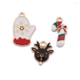 Pendant Necklaces Christmas Jewelry Charms 10pcs/Lot Gold Tone Plated Oil Drop Glove Animal Deer Candy Cane Earring Necklace Bracelet Pendan