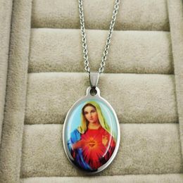 Pendant Necklaces 316L Stainless Steel Custom Initial Virgin Mary Necklace Religion Christian Cross Charm Jewellery