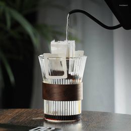 Wine Glasses Japanese Style Vertical Stripe Glass Cup Heat Resistant Coffee Mug With Bamboo Sleeve Transparent Juice Tea Coffeeware 310ml