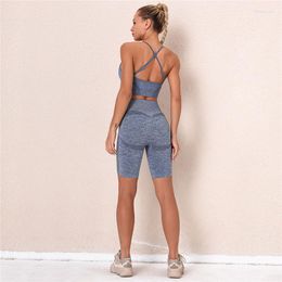 Active Sets Seamless Yoga Set 2 Piece Sports Suit Female Workout Clothes Medium Support Bra High Waist Gym Shorts Women Sportswear