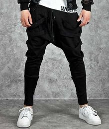Men's Pants Fashion Harem Pants Men Hip Hop Baggy Cross Techwear Trousers Male Black Trend Ribbon Streetwear Casual Joggers pants Man Z0225