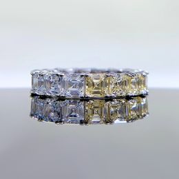 Asscher Cut Topaz Diamond Ring 100% Real 925 sterling silver Party Wedding band Rings for Women Men Engagement Jewellery Gift