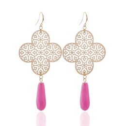 Charm NeeFu WoFu Natural stone drop earrings Hollow out Earring Charm Clover Earring for woman Large Long Brinco Ear Oorbellen Gift G230225