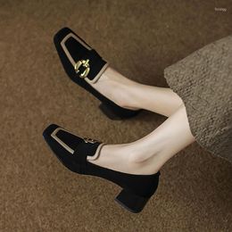 Dress Shoes Women's Oxford 2023 Square Toe Pumps Metal Slip On High Heels Female Fashion Single For Women Elegant