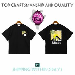 original Top Craftsmanship Rhude Mens T Shirts summer Fashion designer tshirts Street Casual Short Sleeve Beach Style tees Cotton Printing Shirt 24SS po