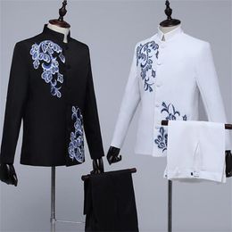 Men's Suits & Blazers Embroidery Cloud Chinese Tunic Suit Stand Collar Slim Middle-aged Elderly Chorus Dress Performance Costumes