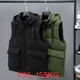 Men s Vests Plus Size 10XL 11XL Jacket Winter Waterproof Warm Sleeveless Men Fashion Hooded Casual Thicken Waistcoat 230225