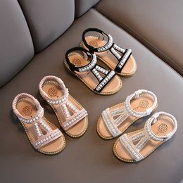 Sandals Girls Sandals Pearl Rhinestone Sweet Soft Children Beach Shoes Princess Fashion Cute High Quality Kids Summer Sandals Z0225