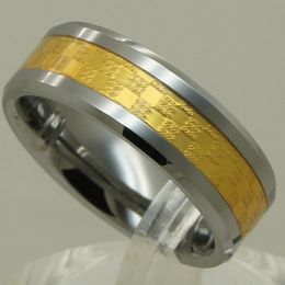 Wedding Rings 8mm Gold Carbon Fibre Inlayed Hi-tech Scratch Proof Tungsten Ring