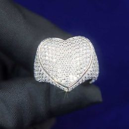 Designer Jewellery Hotsale Custom Luxury Cuban Ring 925 Sterling Silver Full inlay ice out Moissanite Ring Mans Fashion Heart Hip hop Ring