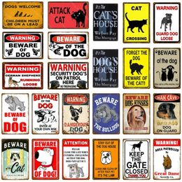 Warning Danger art painting Metal Signs Beware Of The Dog Cat Poster Vintage Wall Plaque Pub Bar House Painting Man Cave personalized Decoration Size 30X20cm w02