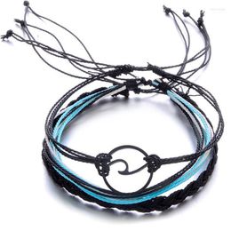 Charm Bracelets Zhefanku JEWELRY 3pcs/set Wave Handmade Bracelet Set Friendship Alloy Love Couples Rope Vintage