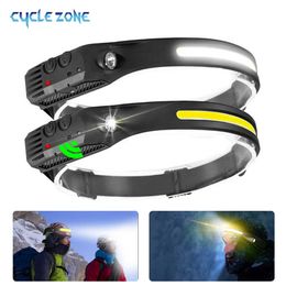 CYCLEZONE Sensor LED Headlamp USB Rechargeable 10 Lighting Modes Head Torch Super Bright Fishing Camping Induction COB