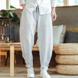 Men's Pants 2022 Men's Striped Loose Harem Pants Chinese Style Tang Suit Plate Buckle Casual Pants Street Trend Large Size Sports Pants Z0225